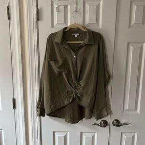 Olive Green Button-Up Blouse